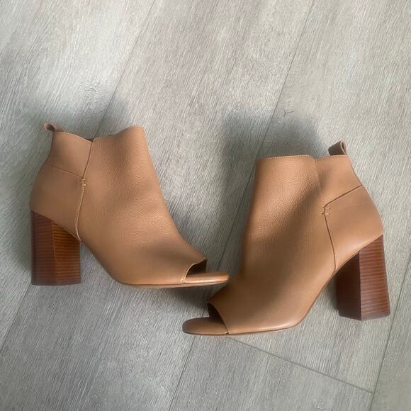 Cole Haan Chandra OT Leather‎ Bootie Pecan Peep Toe Sandal Block Heel Size 7.5 - Picture 4 of 10